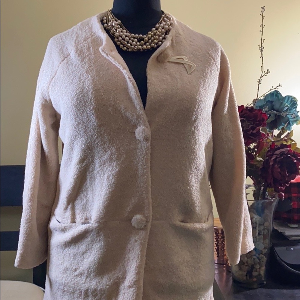 Double Pocket Ivory Teddy Car Coat